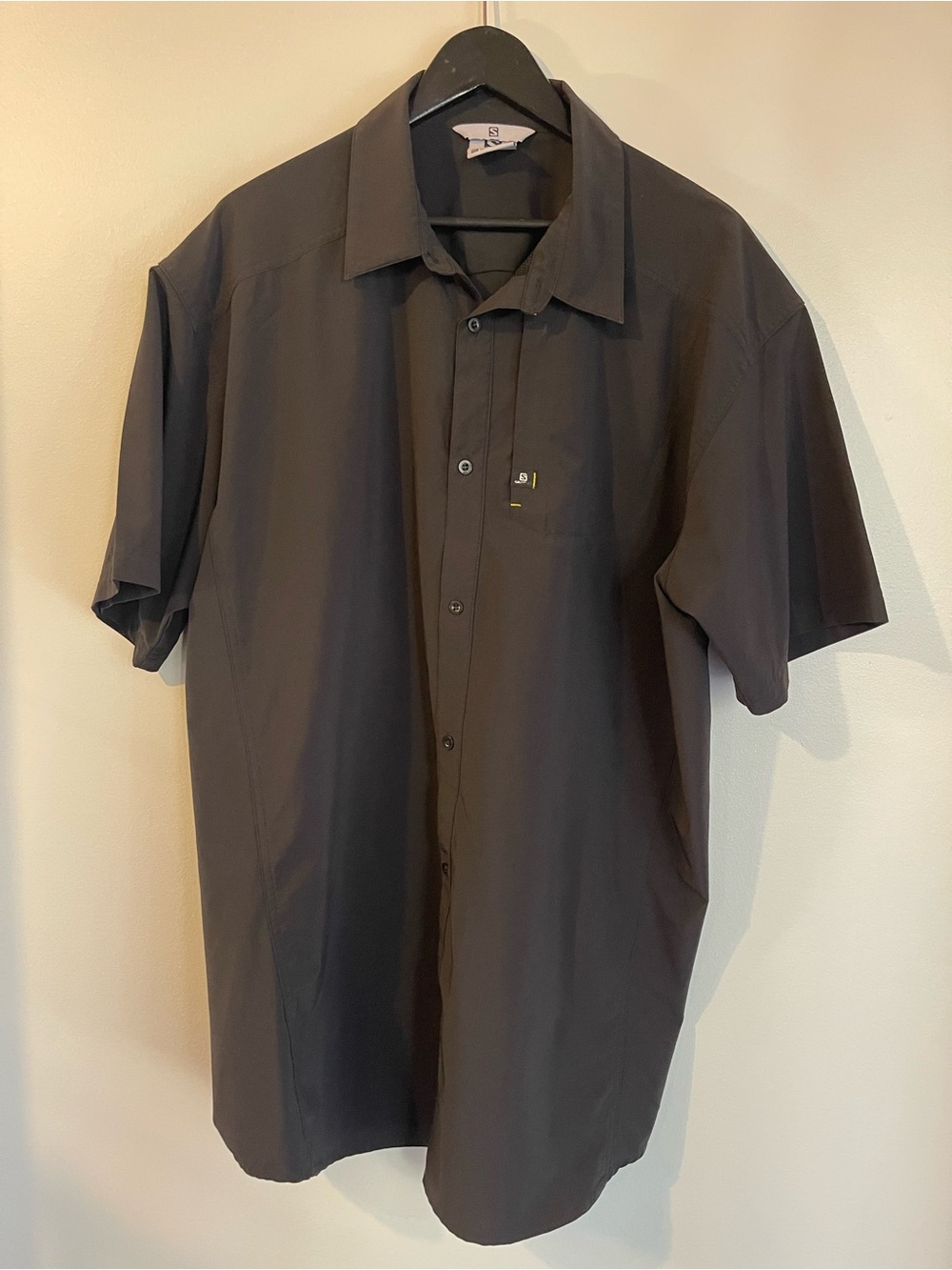 Salomon Mens Black Short Sleeve Outdoor Hiking Button Down Shirt XXL